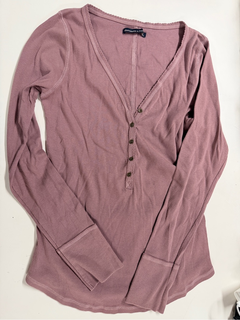 Abercrombie & Fitch Dusty Mauve Ribbed Henley Long Sleeve